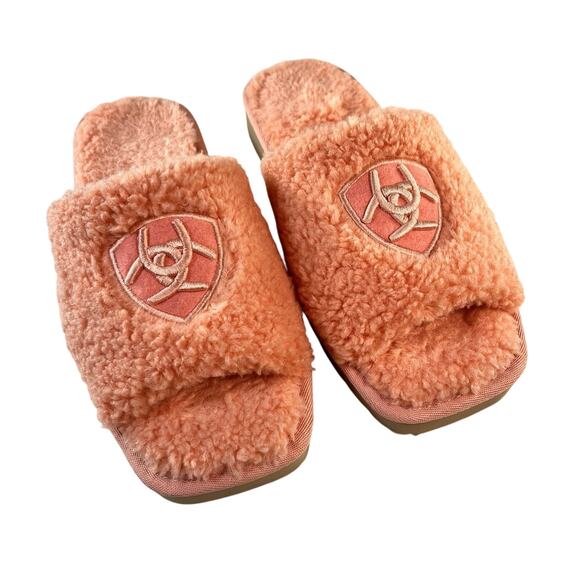 Ariat Cozy Slides Slippers 9 Pink Women Chic Open Toe Fleece Square Toe Comfort - Picture 7 of 10